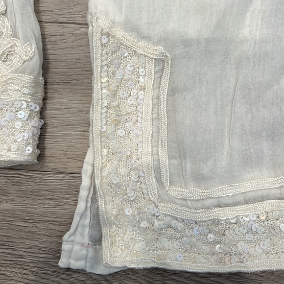 90s JULIET DUNN Moroccan hippy top cotton sequins London Vintage travel white - Picture 9 of 17